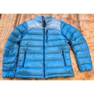 Patagonia Womens Down Sweater Jacket L Blue Quilted Insulated Full Zip